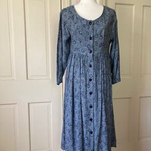 1980's Navy  Floral Empire Waist Dress